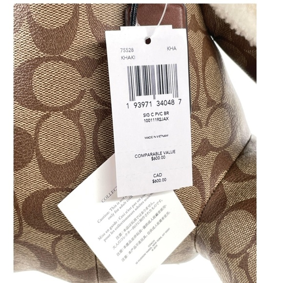 LARGE COACH COLLECTIBLE LEATHER & SHEARLING BEAR IN SIGNATURE CANVAS F75528 - Picture 5 of 12